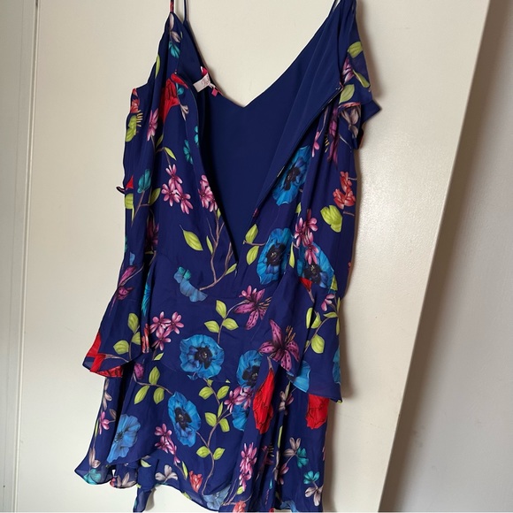 Parker Blue Holly Ruffle Floral Silk Viscose Dress In Valencia Eclipse NWT 16 - Picture 7 of 16